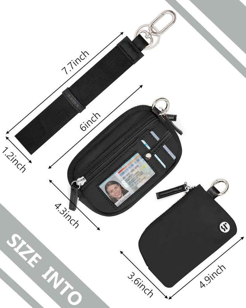 Sunpour Store Nylon Wallet Wristlet for Women,RFID Wallet Keychain Women,Small Wallets Woman with Wristlet,Coin Purse & Wrist Strap for Travel (Black Silver) - Image 2